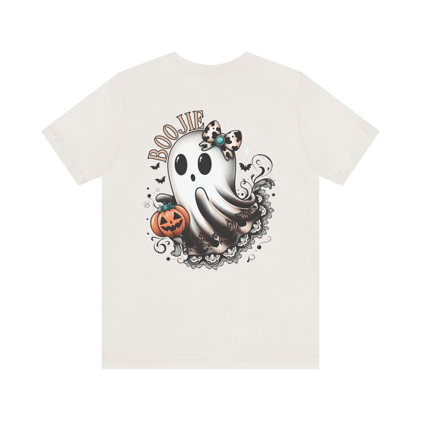 BOOjie Ghost Tee with Pumpkin - Halloween Unisex Jersey Short Sleeve Tee