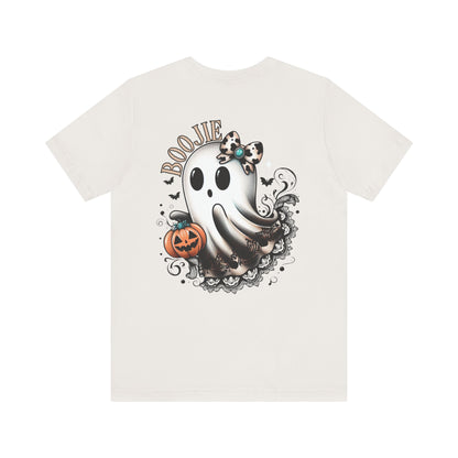 BOOjie Ghost Tee with Pumpkin - Halloween Unisex Jersey Short Sleeve Tee