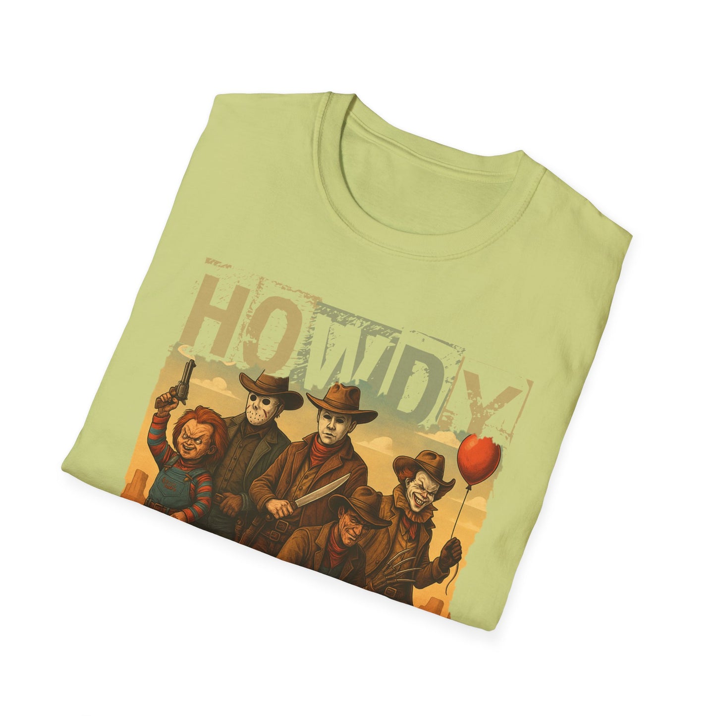 Horror Cowboys Unisex T-Shirt featuring Chucky, Jason, Michael Myers, Pennywise and Freddy