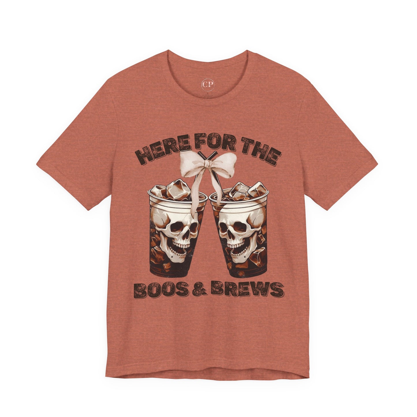 Halloween Skeleton Iced Coffee Tee - Here for the Boos and Brews