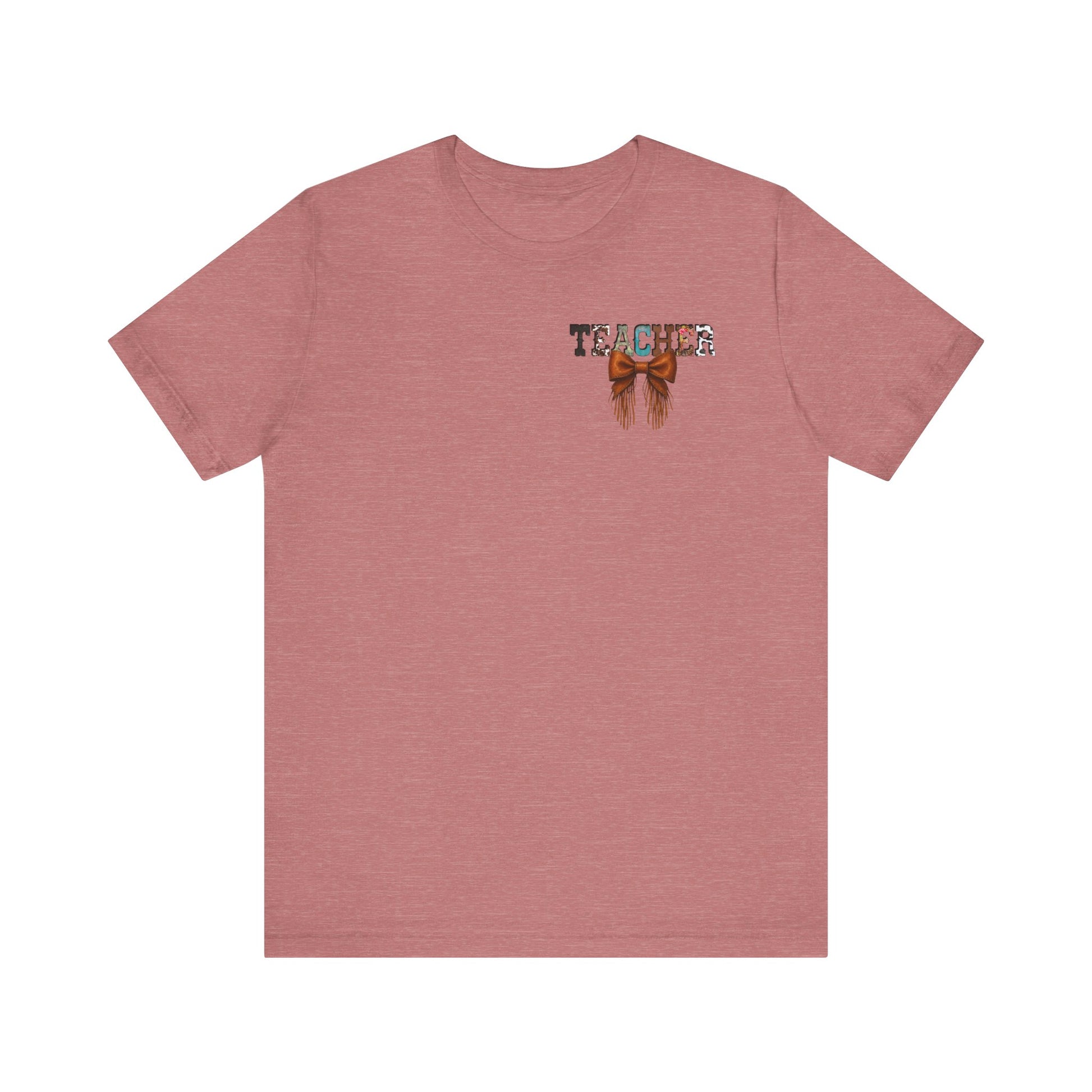 Western Style Teacher Tee with Fringe Bow Front & Back Design - Unisex Jersey Short Sleeve