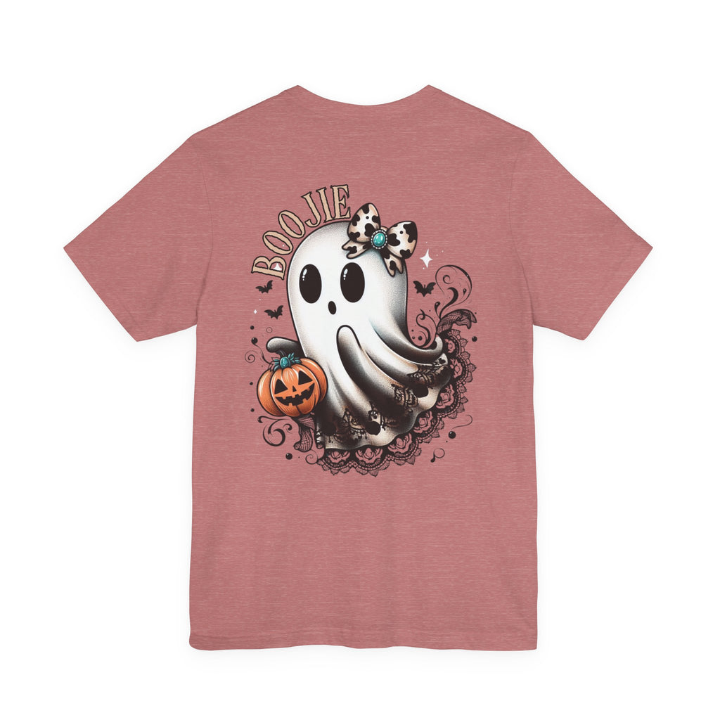 BOOjie Ghost Tee with Pumpkin - Halloween Unisex Jersey Short Sleeve Tee