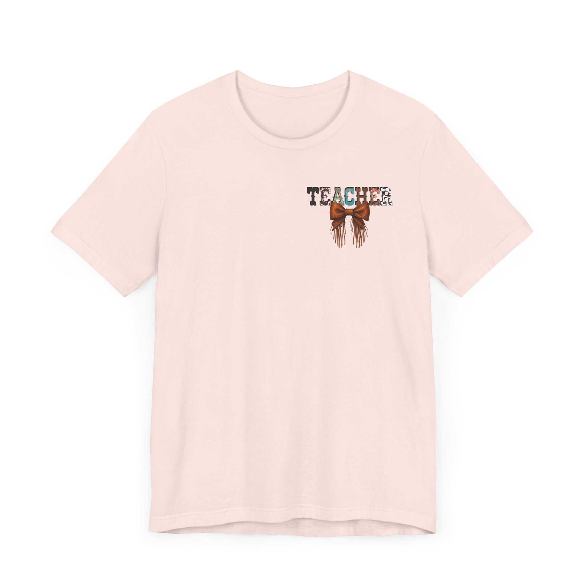 Western Style Teacher Tee with Fringe Bow Front & Back Design - Unisex Jersey Short Sleeve