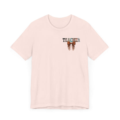 Western Style Teacher Tee with Fringe Bow Front & Back Design - Unisex Jersey Short Sleeve