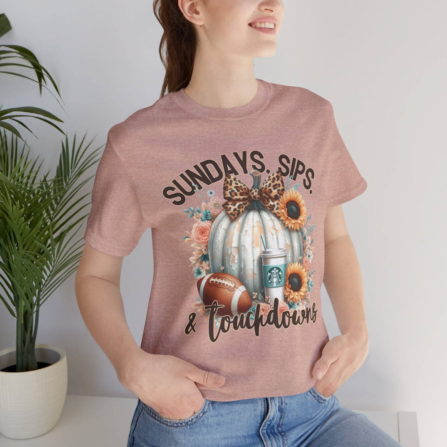 Football Tee - Sundays, Sips, & Touchdowns - Pumpkin, Latte, Sunflowers & Football