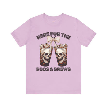 Halloween Skeleton Iced Coffee Tee - Here for the Boos and Brews