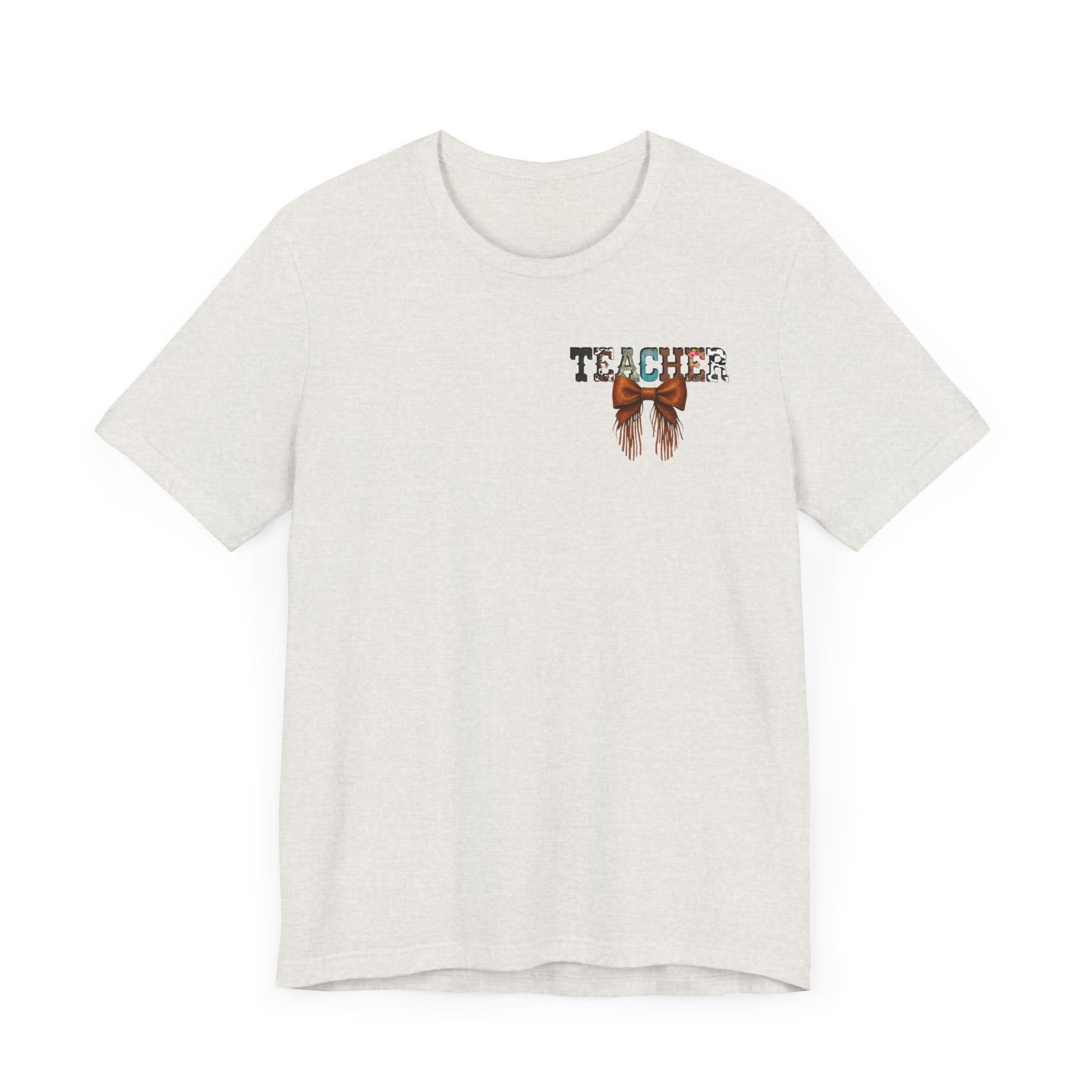 Western Style Teacher Tee with Fringe Bow Front & Back Design - Unisex Jersey Short Sleeve