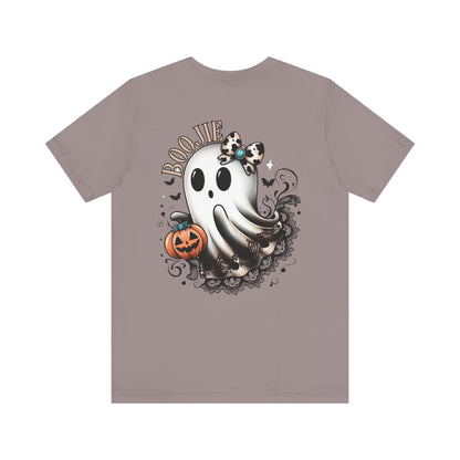 BOOjie Ghost Tee with Pumpkin - Halloween Unisex Jersey Short Sleeve Tee