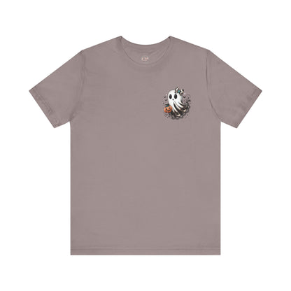 BOOjie Ghost Tee with Pumpkin - Halloween Unisex Jersey Short Sleeve Tee