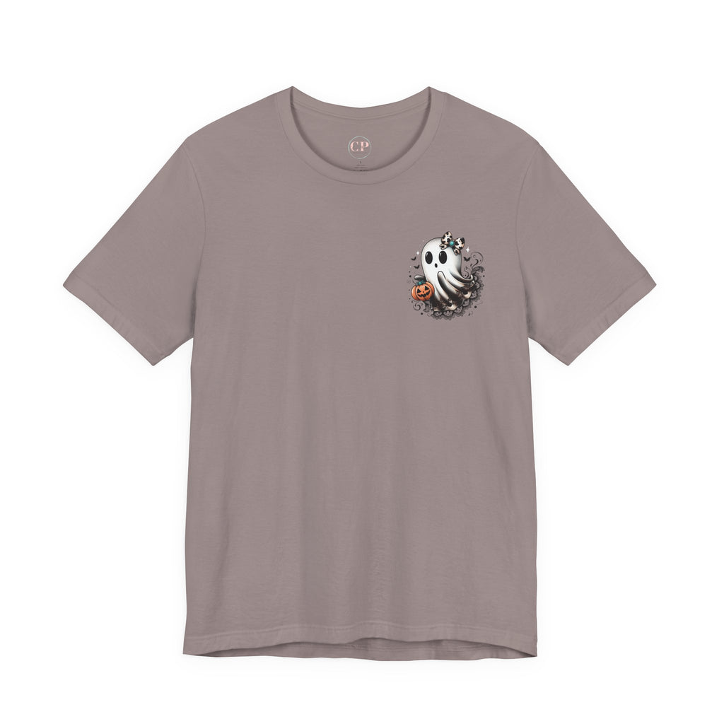 BOOjie Ghost Tee with Pumpkin - Halloween Unisex Jersey Short Sleeve Tee