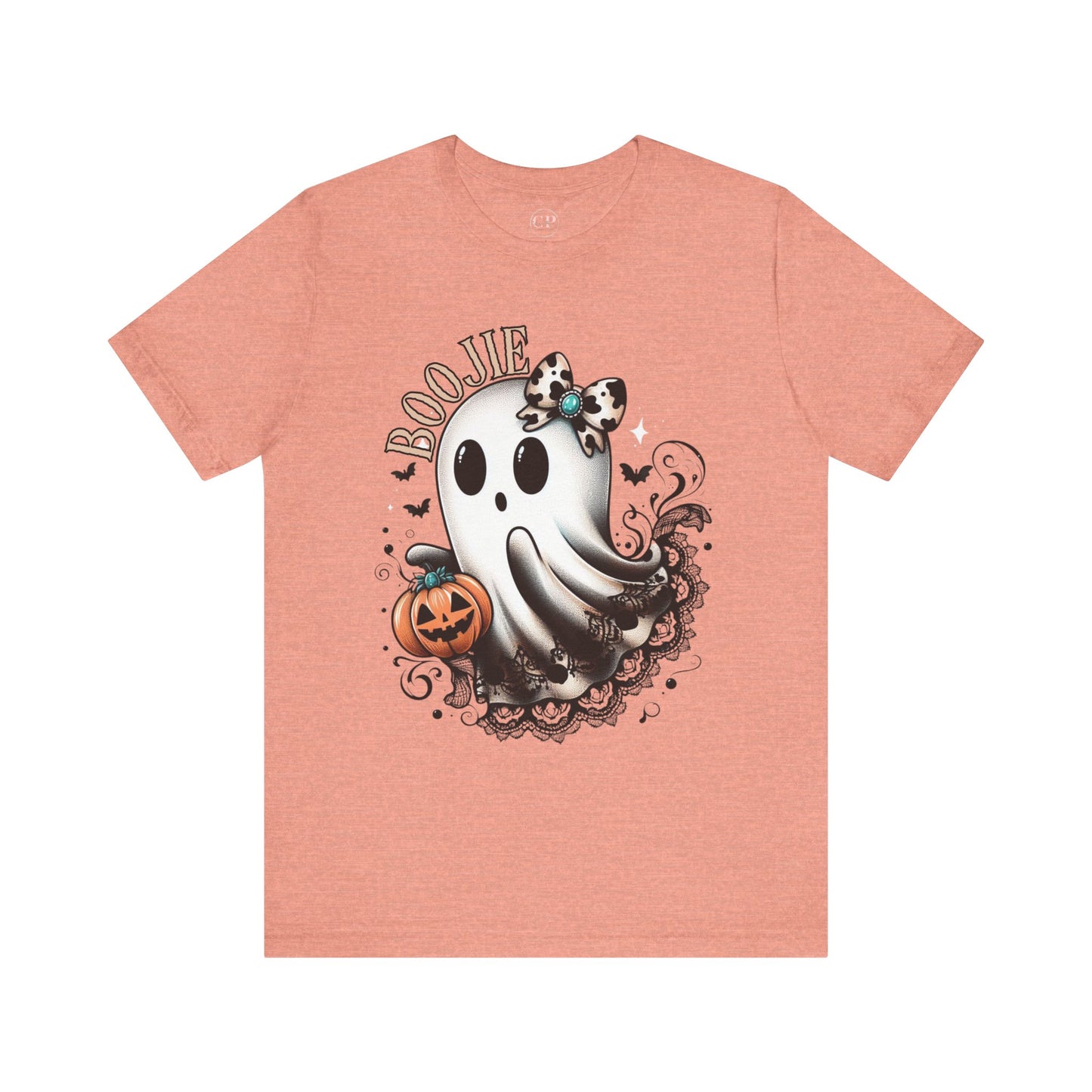 BOOjie Ghost Tee with Pumpkin - Halloween Unisex Jersey Short Sleeve Tee