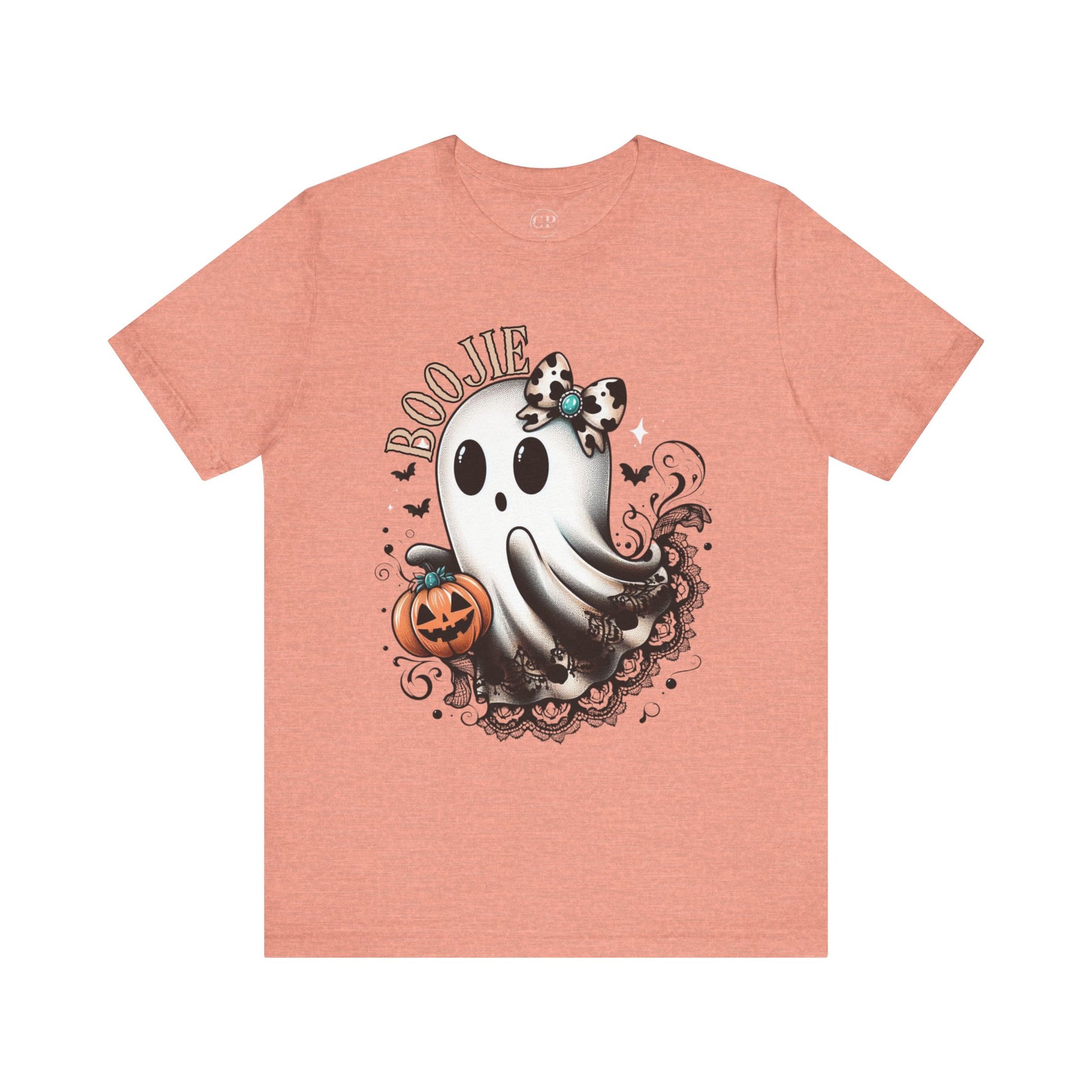 BOOjie Ghost Tee with Pumpkin - Halloween Unisex Jersey Short Sleeve Tee