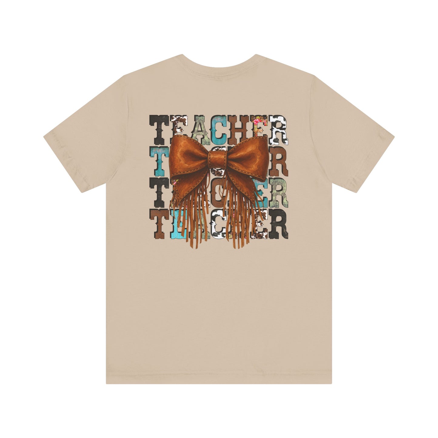 Western Style Teacher Tee with Fringe Bow Front & Back Design - Unisex Jersey Short Sleeve