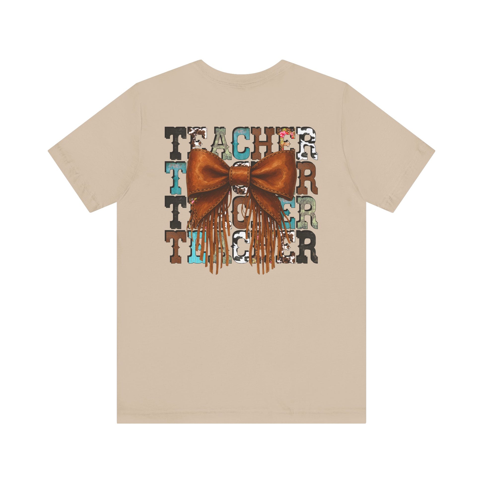Western Style Teacher Tee with Fringe Bow Front & Back Design - Unisex Jersey Short Sleeve