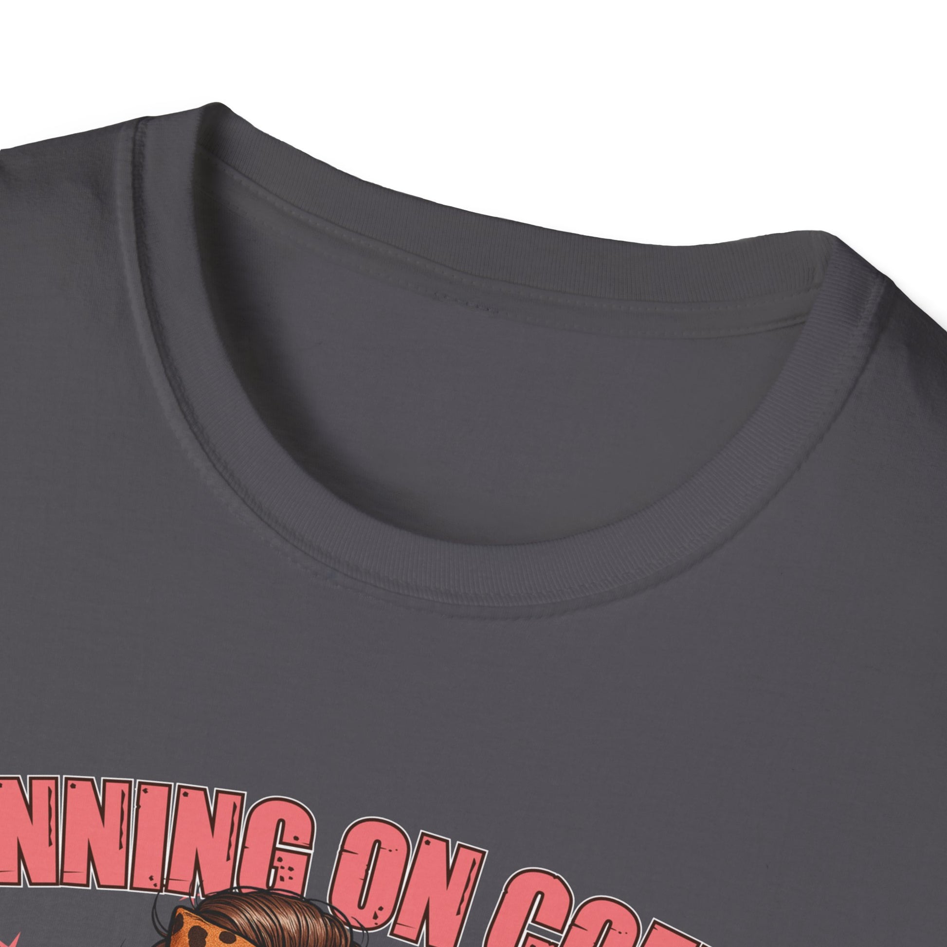 Funny Lunch Lady Unisex Softstyle T-Shirt - Running on Iced Coffee and School Lunch Schedules - Front Design Only