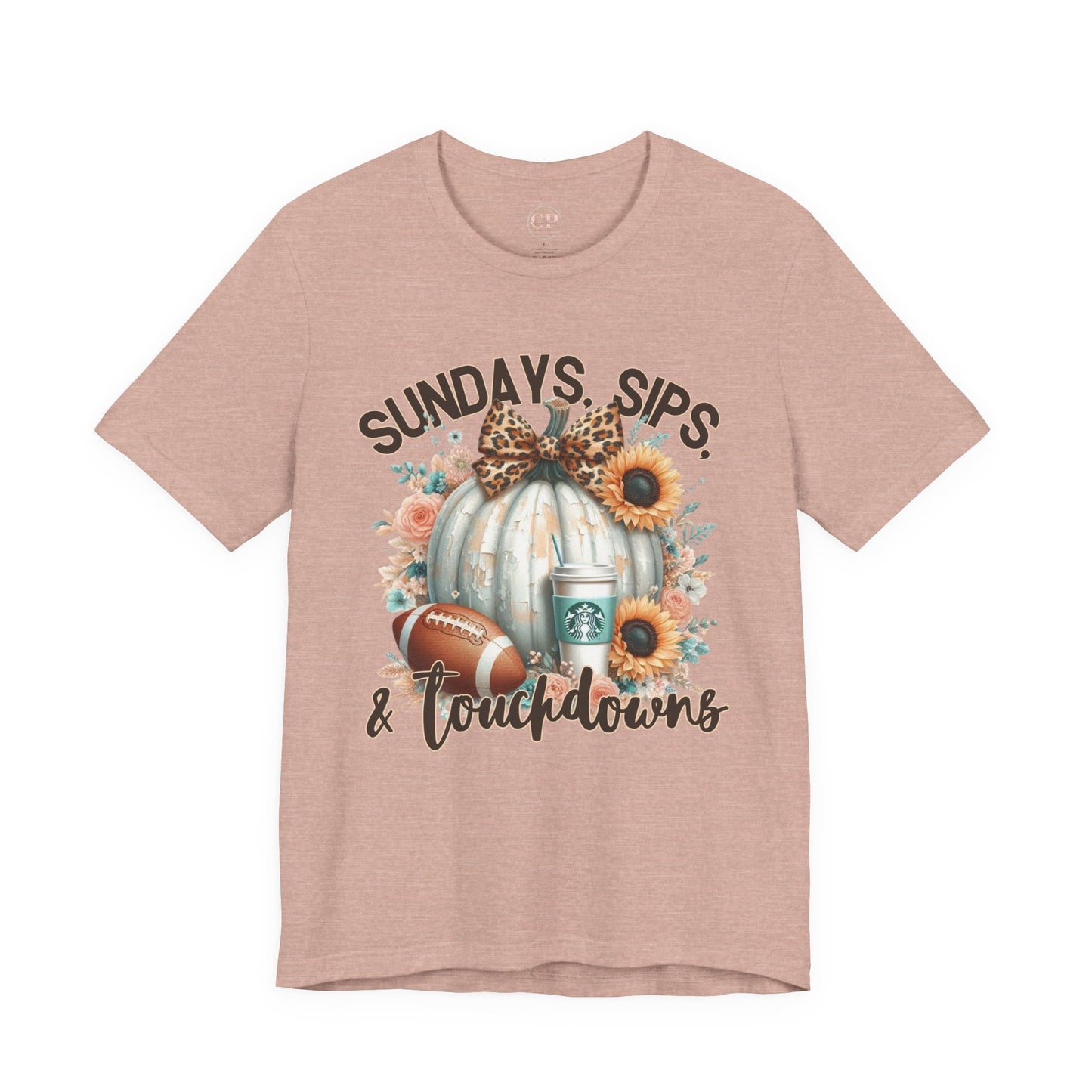 Football Tee - Sundays, Sips, & Touchdowns - Pumpkin, Latte, Sunflowers & Football
