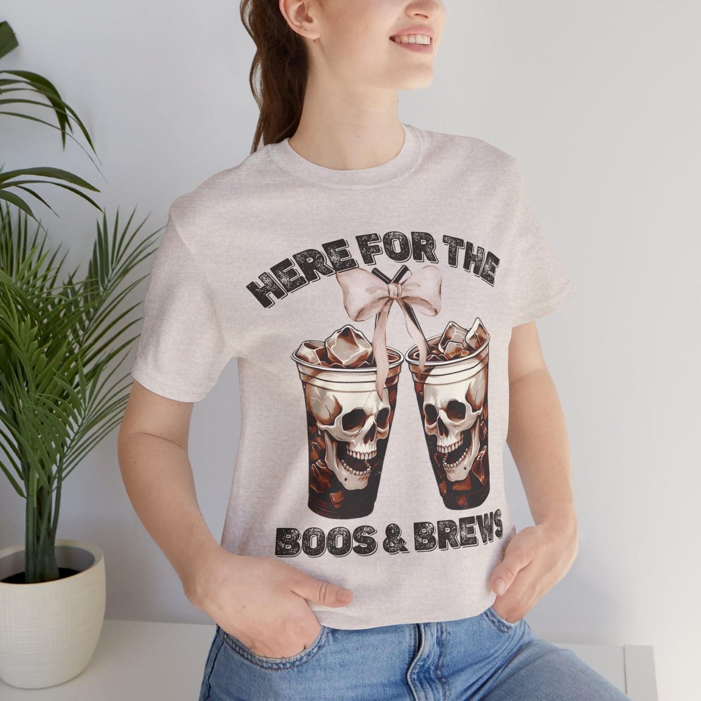 Halloween Skeleton Iced Coffee Tee - Here for the Boos and Brews