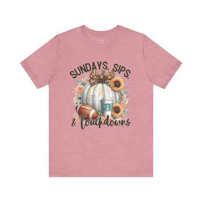 Football Tee - Sundays, Sips, & Touchdowns - Pumpkin, Latte, Sunflowers & Football