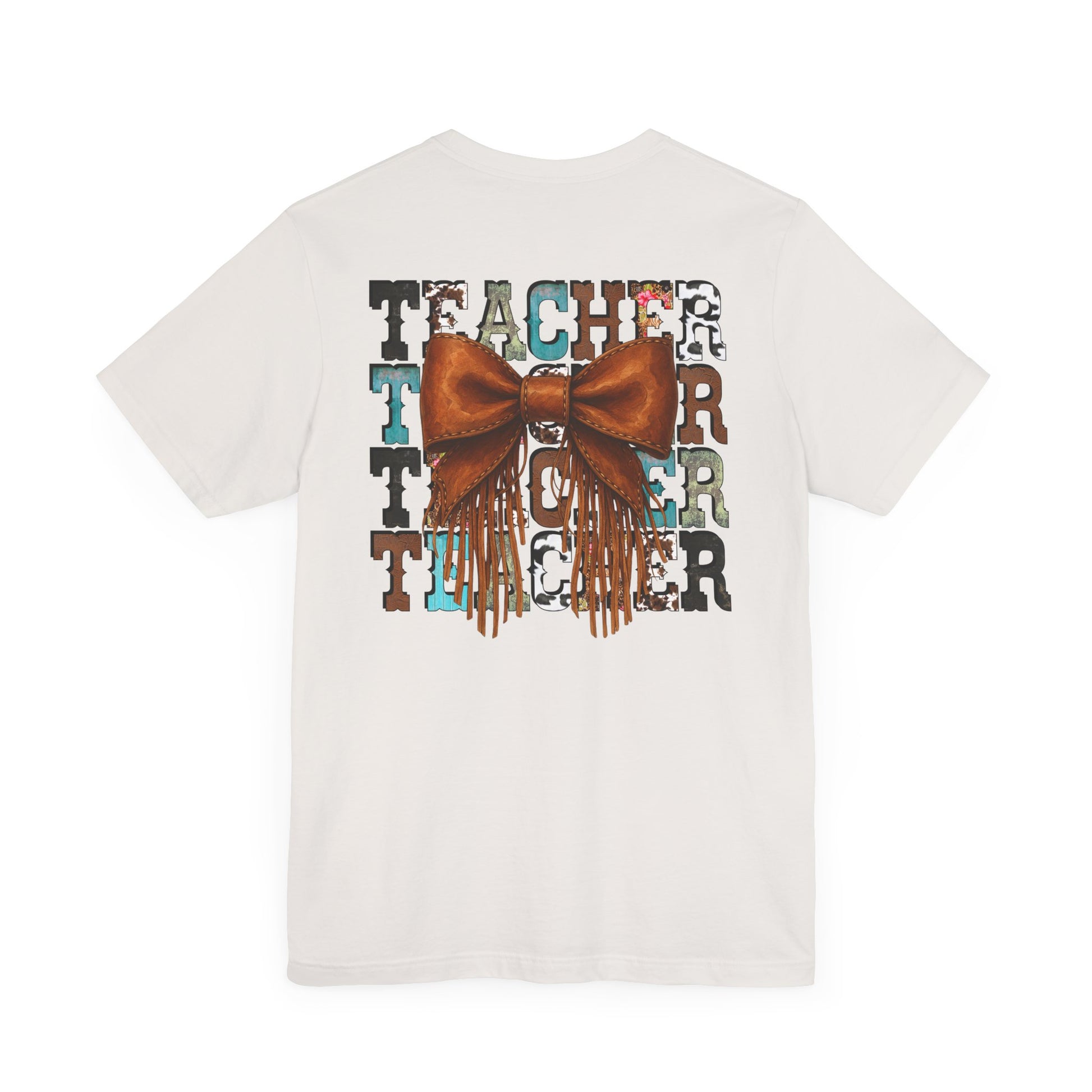 Western Style Teacher Tee with Fringe Bow Front & Back Design - Unisex Jersey Short Sleeve