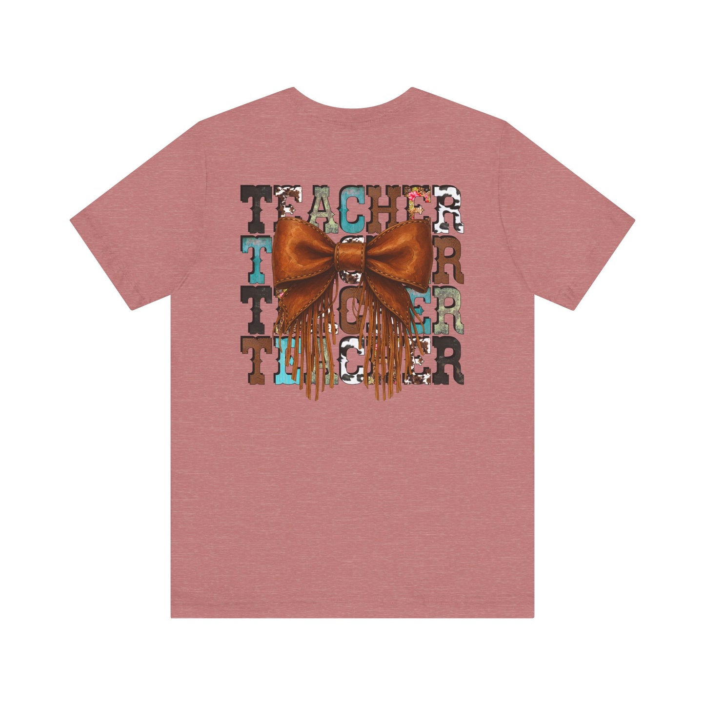 Western Style Teacher Tee with Fringe Bow Front & Back Design - Unisex Jersey Short Sleeve