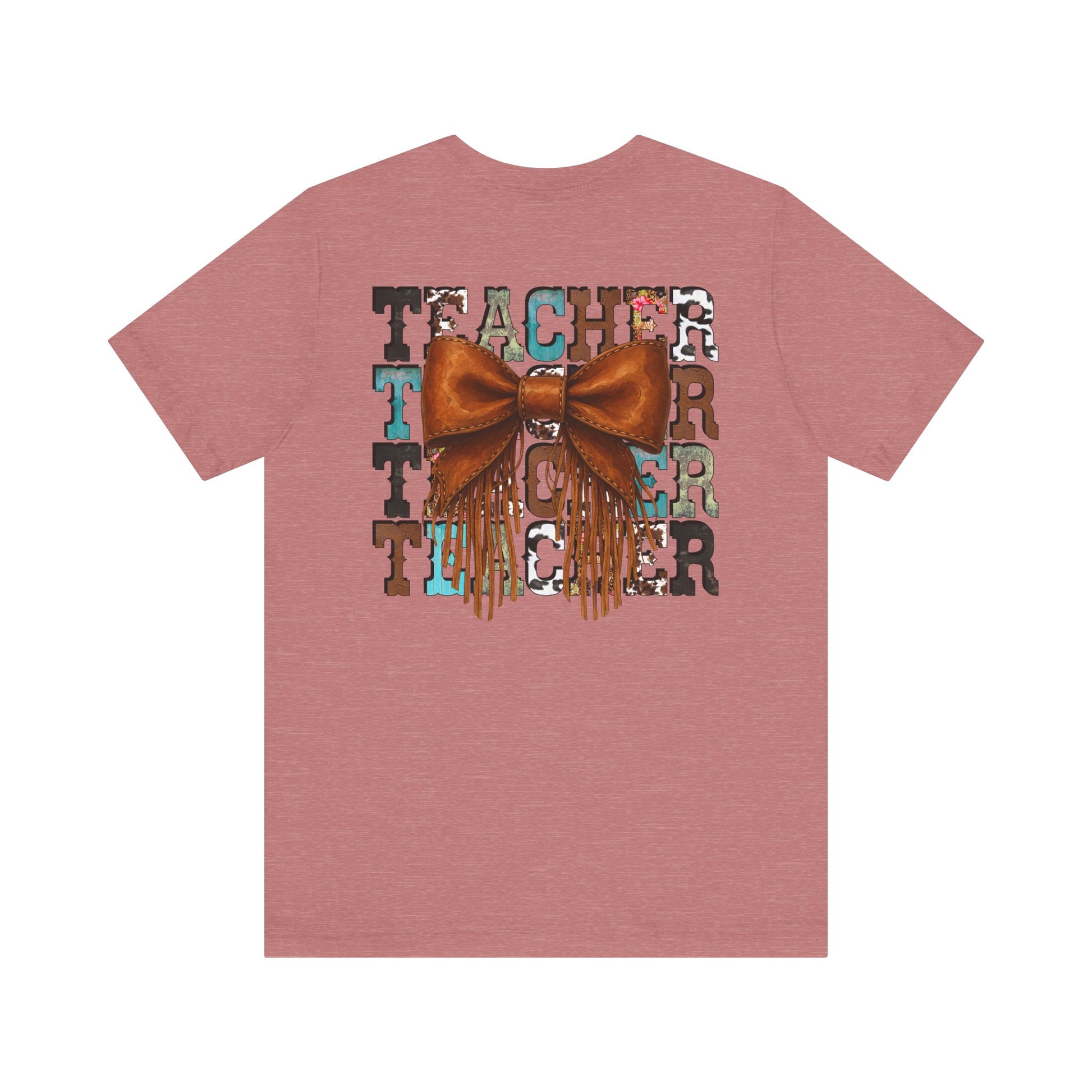 Western Style Teacher Tee with Fringe Bow Front & Back Design - Unisex Jersey Short Sleeve