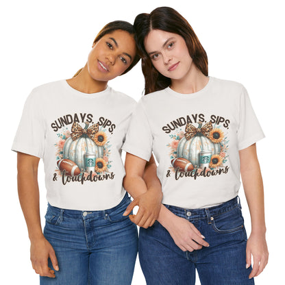 Football Tee - Sundays, Sips, & Touchdowns - Pumpkin, Latte, Sunflowers & Football