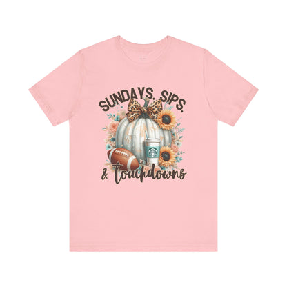 Football Tee - Sundays, Sips, & Touchdowns - Pumpkin, Latte, Sunflowers & Football