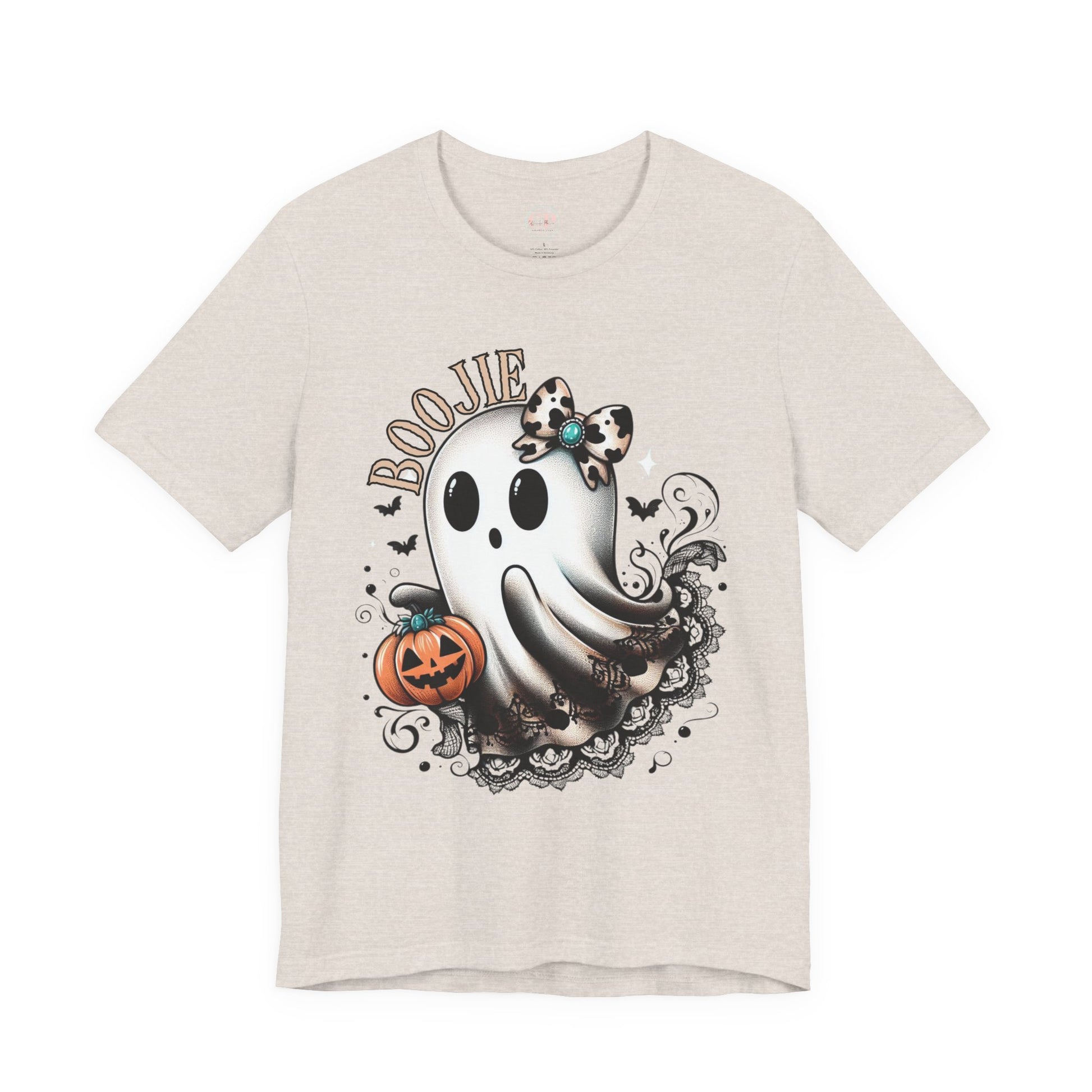BOOjie Ghost Tee with Pumpkin - Halloween Unisex Jersey Short Sleeve Tee