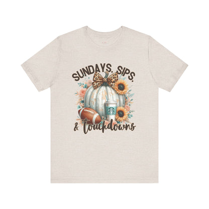 Football Tee - Sundays, Sips, & Touchdowns - Pumpkin, Latte, Sunflowers & Football