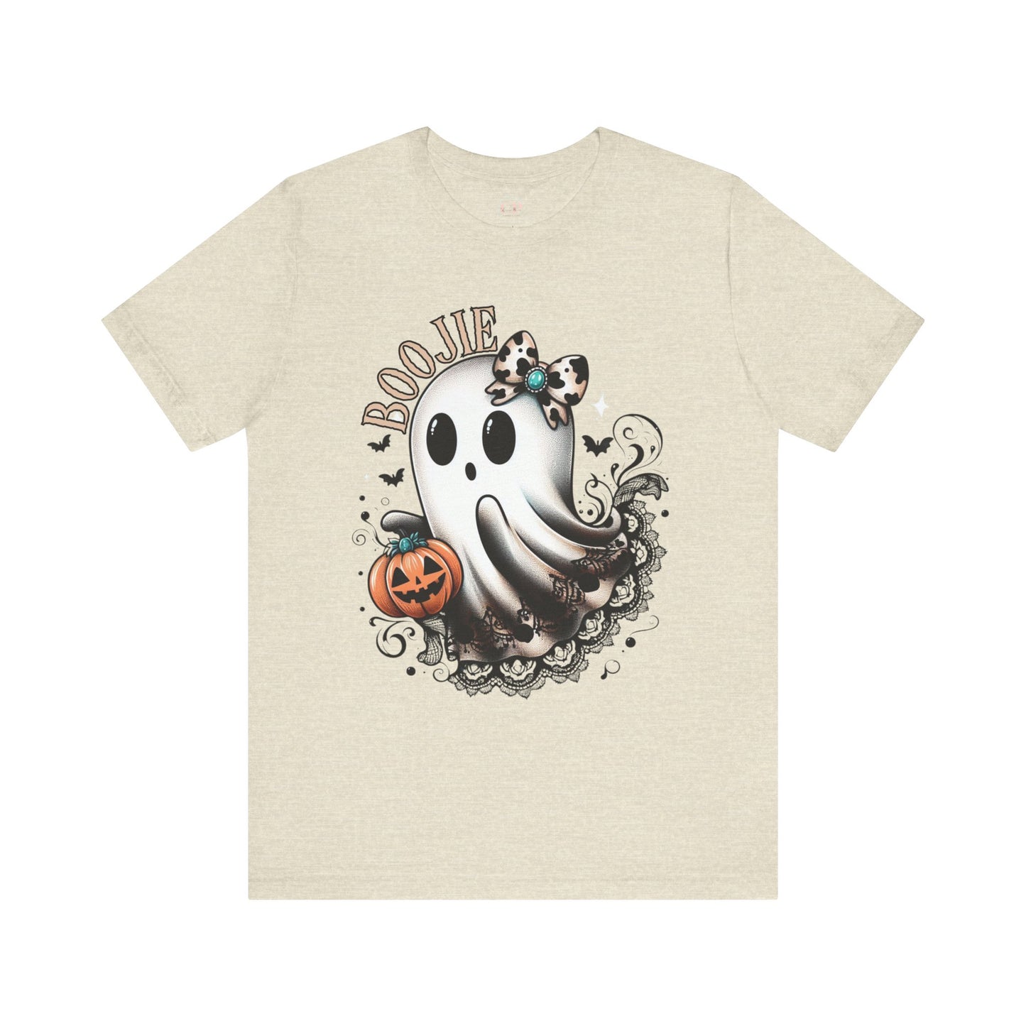 BOOjie Ghost Tee with Pumpkin - Halloween Unisex Jersey Short Sleeve Tee