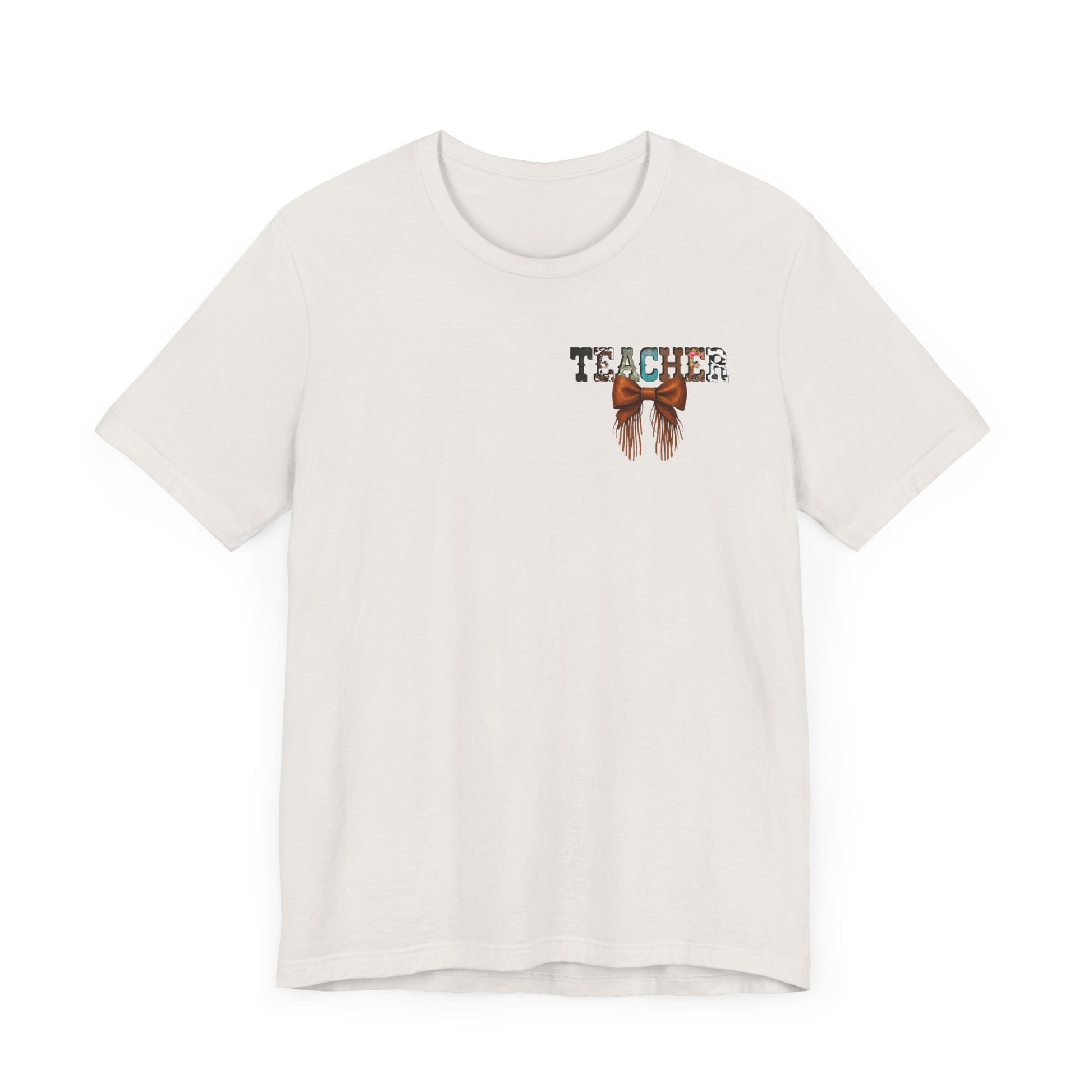 Western Style Teacher Tee with Fringe Bow Front & Back Design - Unisex Jersey Short Sleeve