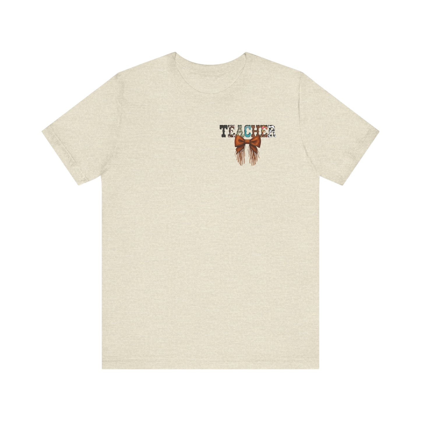 Western Style Teacher Tee with Fringe Bow Front & Back Design - Unisex Jersey Short Sleeve