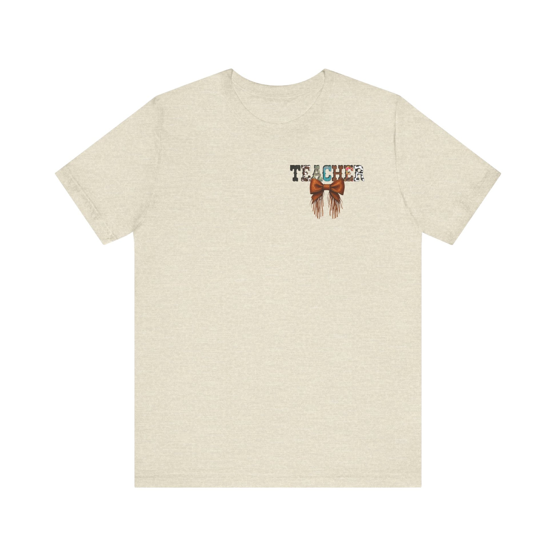 Western Style Teacher Tee with Fringe Bow Front & Back Design - Unisex Jersey Short Sleeve