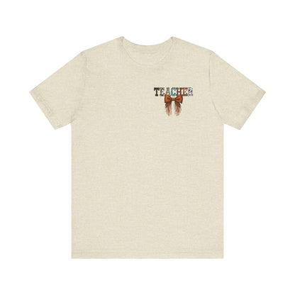Western Style Teacher Tee with Fringe Bow Front & Back Design - Unisex Jersey Short Sleeve