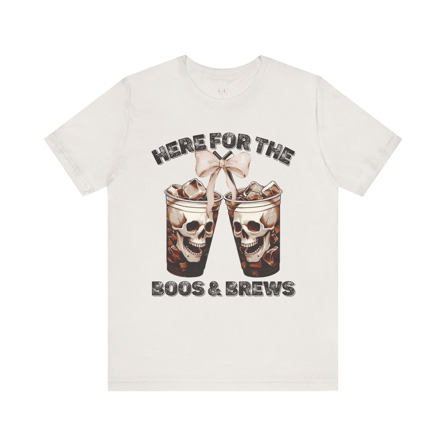 Halloween Skeleton Iced Coffee Tee - Here for the Boos and Brews