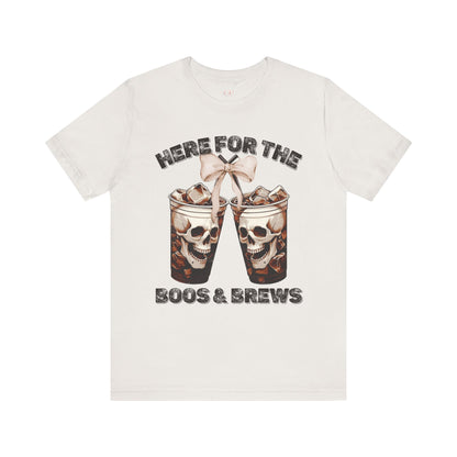 Halloween Skeleton Iced Coffee Tee - Here for the Boos and Brews