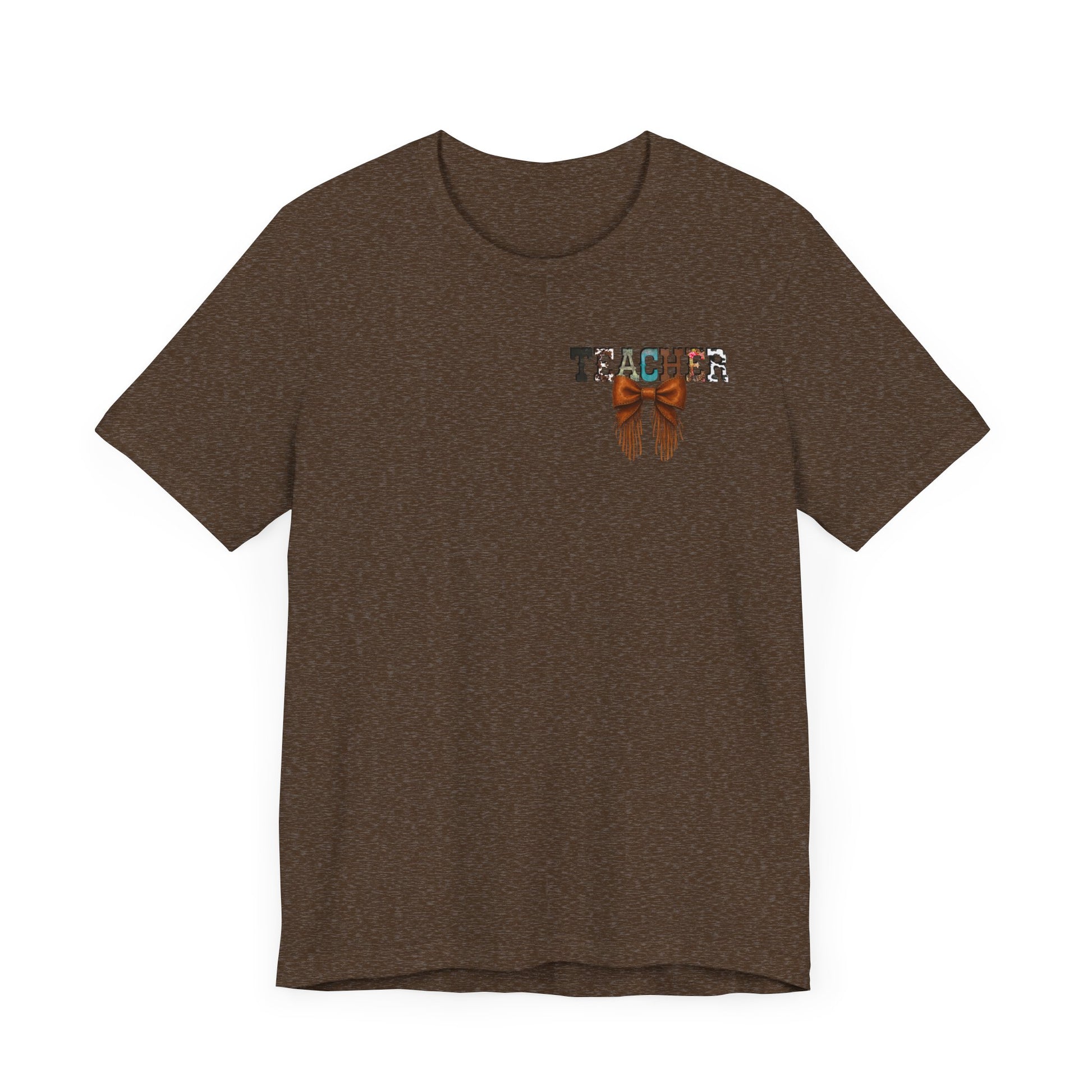 Western Style Teacher Tee with Fringe Bow Front & Back Design - Unisex Jersey Short Sleeve