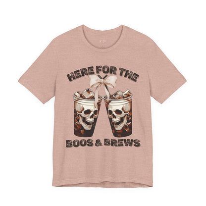 Halloween Skeleton Iced Coffee Tee - Here for the Boos and Brews