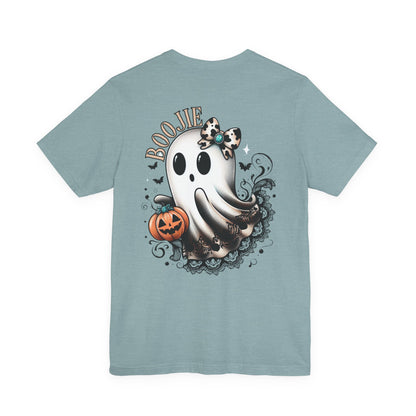 BOOjie Ghost Tee with Pumpkin - Halloween Unisex Jersey Short Sleeve Tee