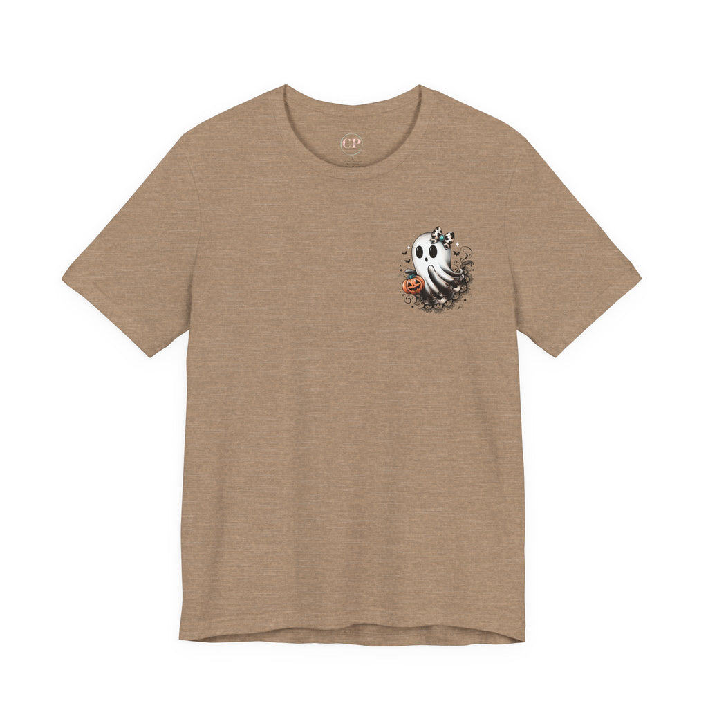BOOjie Ghost Tee with Pumpkin - Halloween Unisex Jersey Short Sleeve Tee