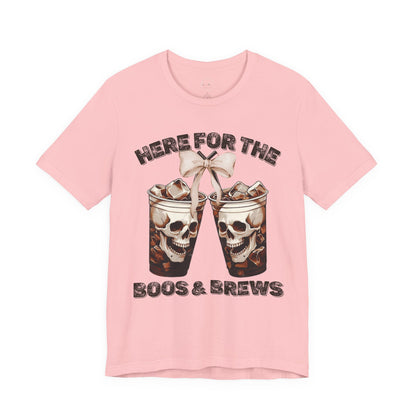 Halloween Skeleton Iced Coffee Tee - Here for the Boos and Brews