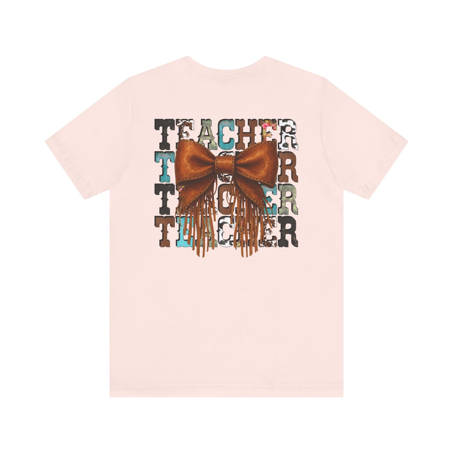 Western Style Teacher Tee with Fringe Bow Front & Back Design - Unisex Jersey Short Sleeve