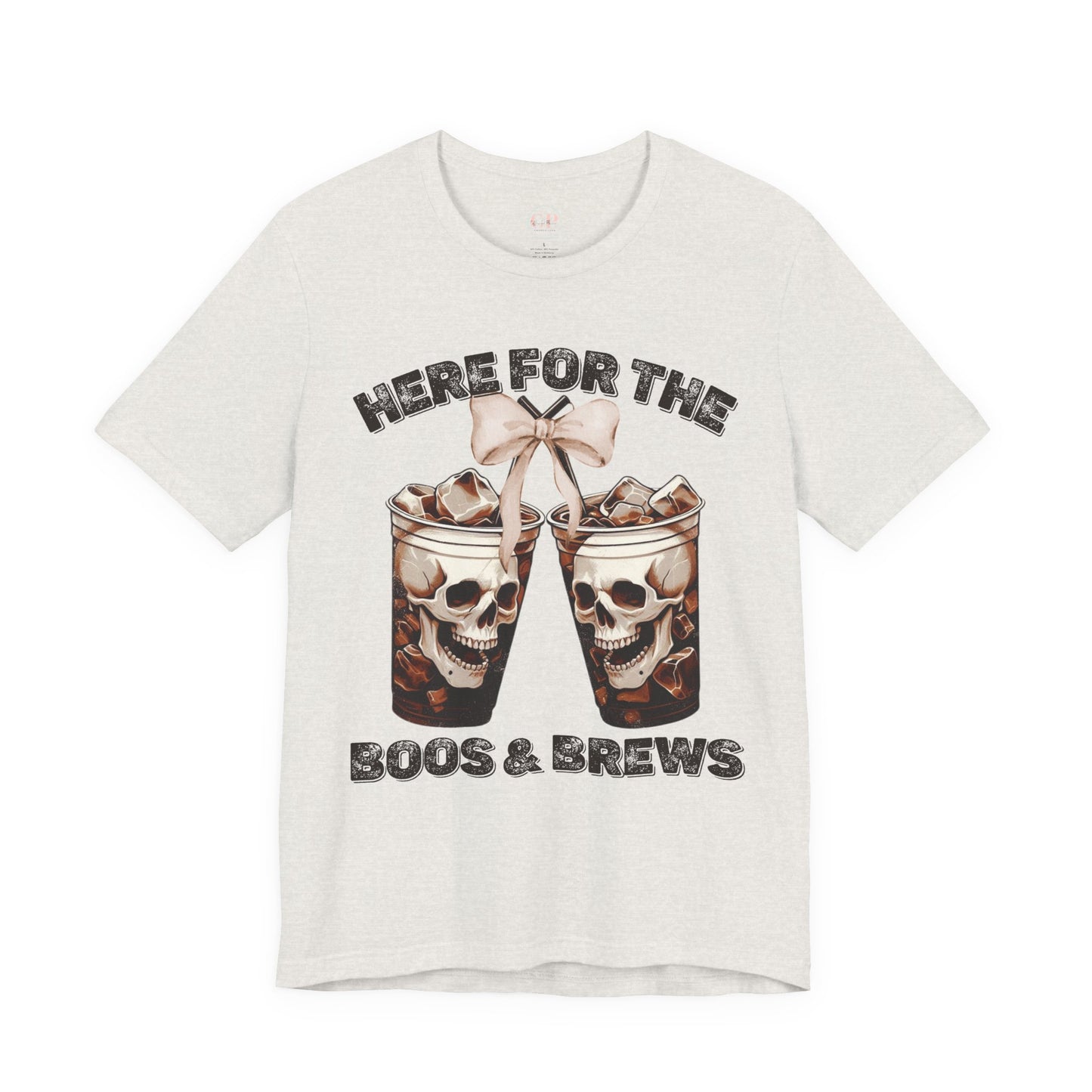 Halloween Skeleton Iced Coffee Tee - Here for the Boos and Brews