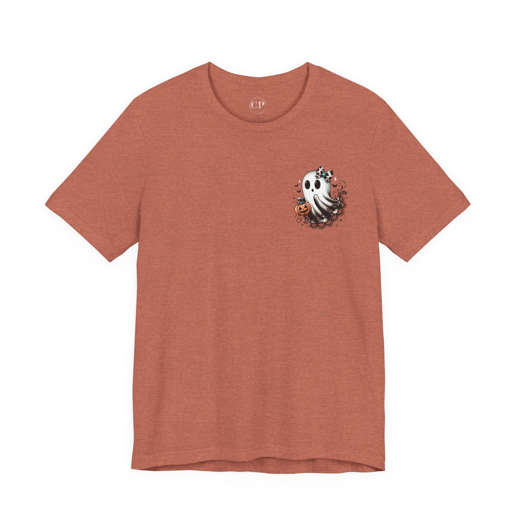 BOOjie Ghost Tee with Pumpkin - Halloween Unisex Jersey Short Sleeve Tee