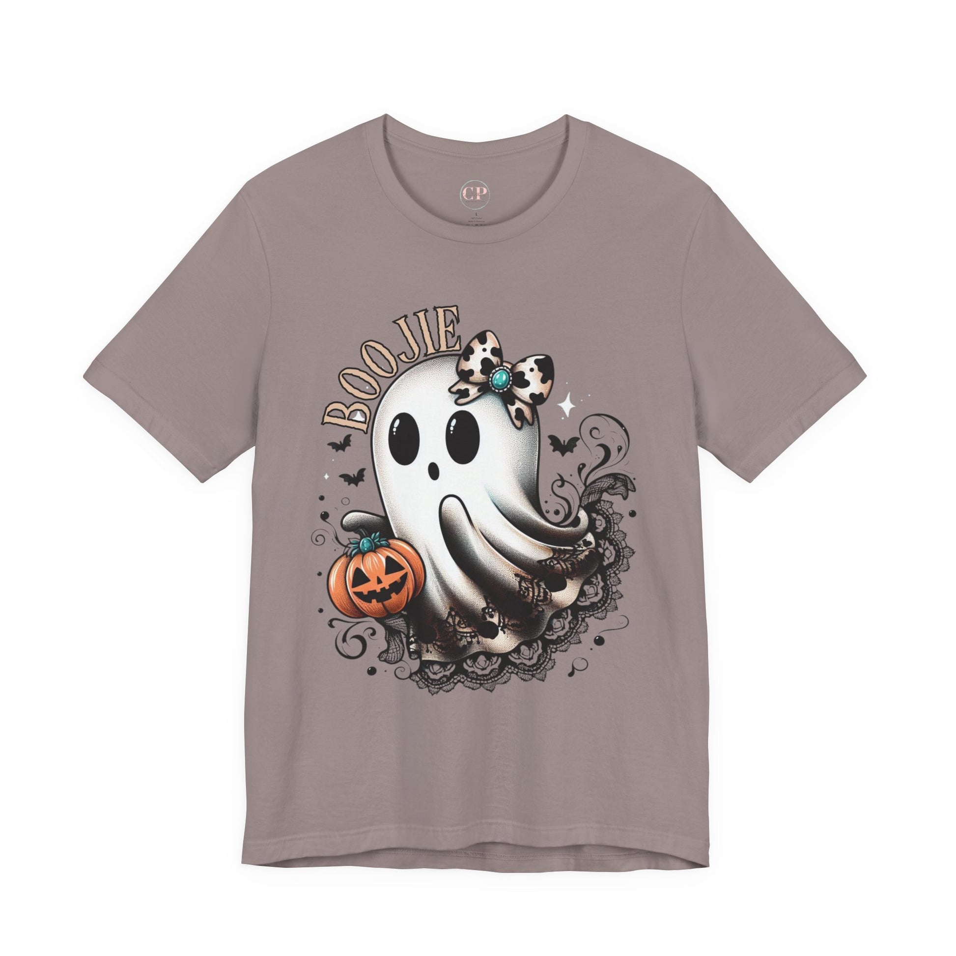 BOOjie Ghost Tee with Pumpkin - Halloween Unisex Jersey Short Sleeve Tee