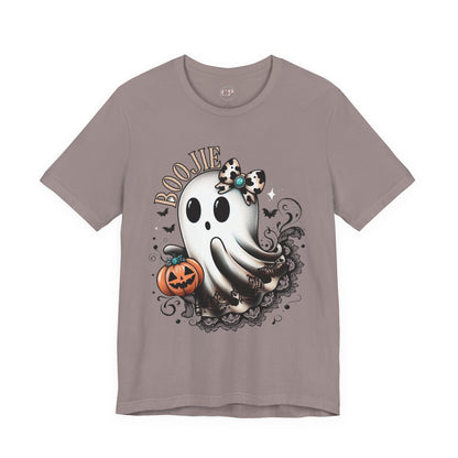 BOOjie Ghost Tee with Pumpkin - Halloween Unisex Jersey Short Sleeve Tee