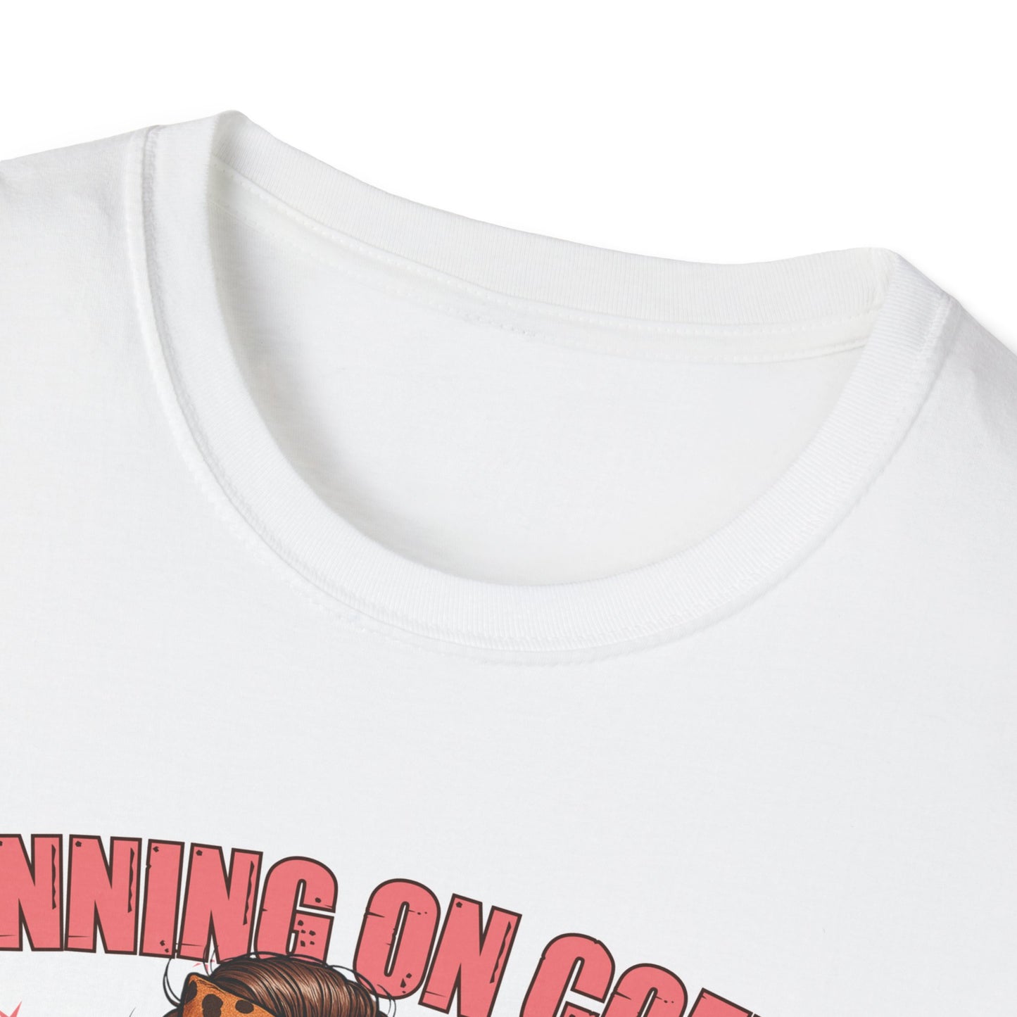 Funny Lunch Lady Unisex Softstyle T-Shirt - Running on Iced Coffee and School Lunch Schedules - Front Design Only
