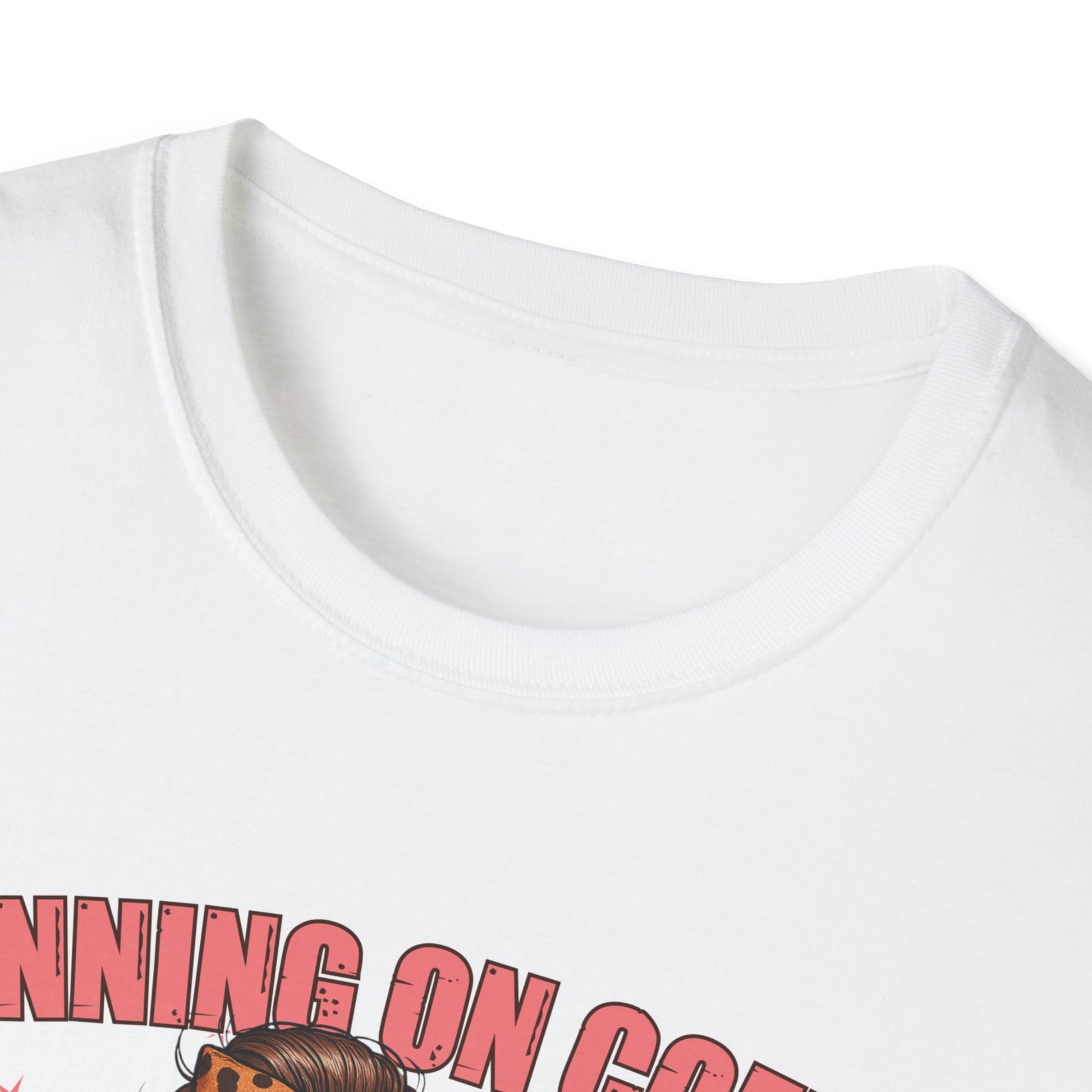Funny Lunch Lady Unisex Softstyle T-Shirt - Running on Iced Coffee and School Lunch Schedules - Front Design Only