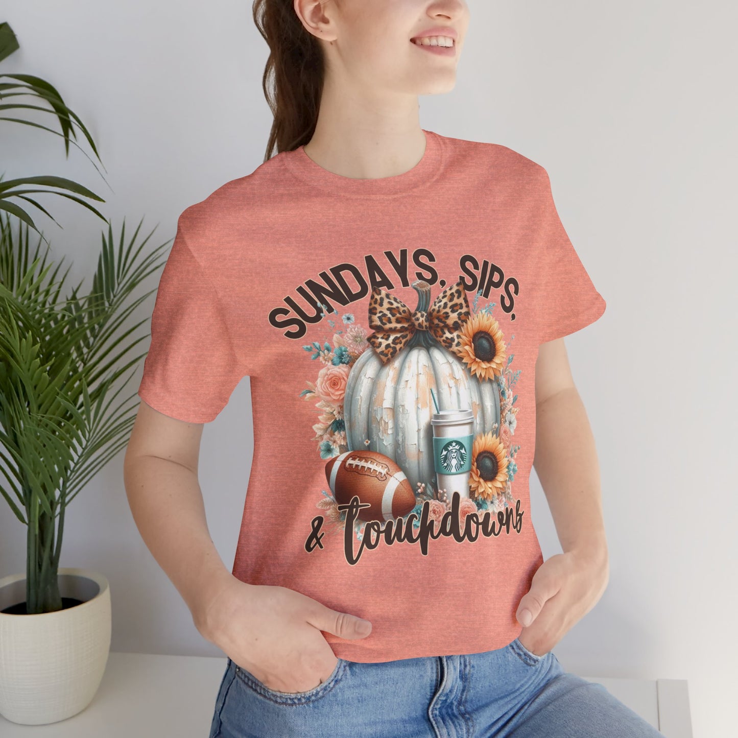 Football Tee - Sundays, Sips, & Touchdowns - Pumpkin, Latte, Sunflowers & Football
