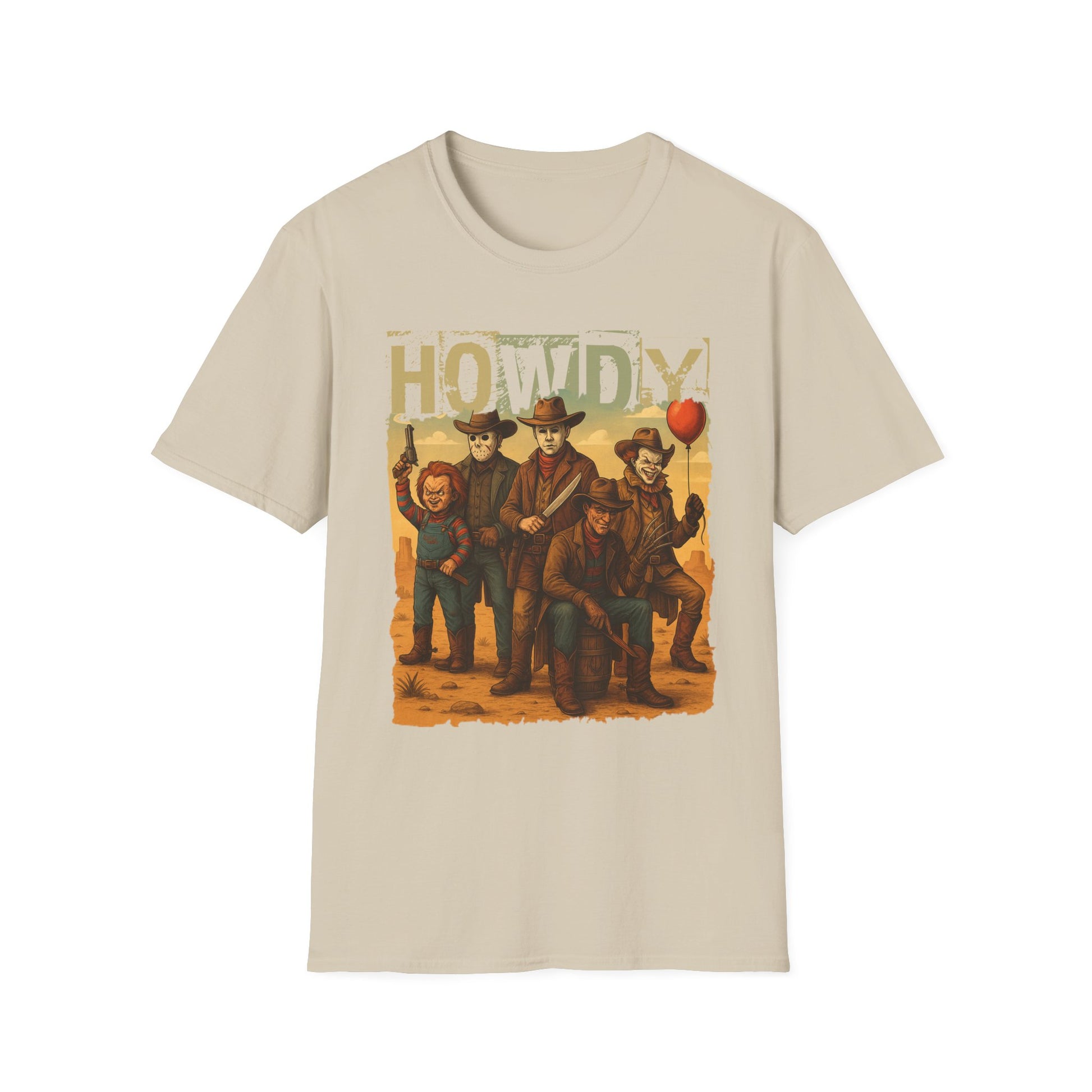 Horror Cowboys Unisex T-Shirt featuring Chucky, Jason, Michael Myers, Pennywise and Freddy